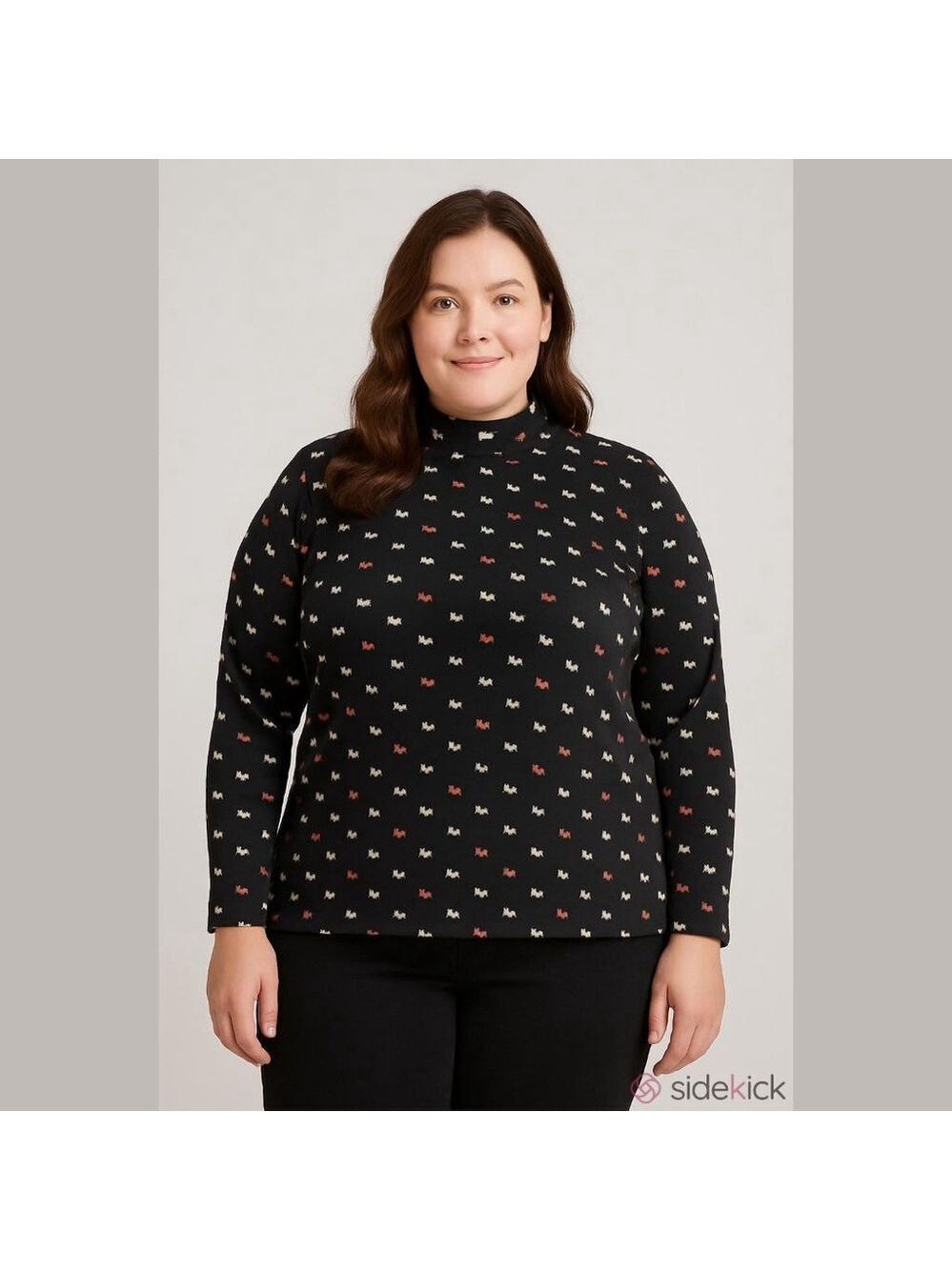 Croft & Barrow 1X Black Mock Neck Dog Print Top